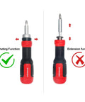 Ratcheting Screwdriver Set 13 In 1 All In One Multi Bit Tool with Torx Security, showing ratcheting and extension function.
