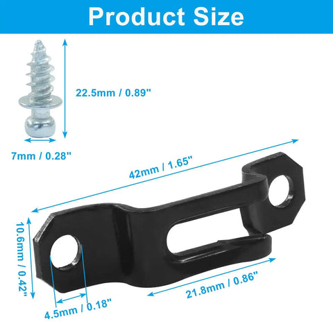 Black Concealed Half Pass Furniture Connectors 20 Pack Reinforced Cold Rolled Steel Anti Corrosion Fasteners Tool Free Modular Cabinet Hardware Adjustable No Sweat Assembly Rock Solid Build size dimensions diagram with screw.