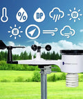 Osprey Replacement Sensor Array With Rain Cup For Home Weather Stations Wireless Outdoor Sensor Kit That Measures Wind Speed And Direction Temperature Humidity Rainfall UV Intensity Solar Radiation And WiFi Ready mounted in a field.