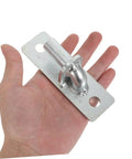 Four Pack Heavy Duty Wall Mount Gate Hinges With Included Mounting Screws Rock Solid Offset Swing Farm Barn Fence Hardware Built Tough With Straight Up Reliable Performance Always, showing individual hinge in hand.