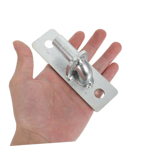 Four Pack Heavy Duty Wall Mount Gate Hinges With Included Mounting Screws Rock Solid Offset Swing Farm Barn Fence Hardware Built Tough With Straight Up Reliable Performance Always, showing individual hinge in hand.