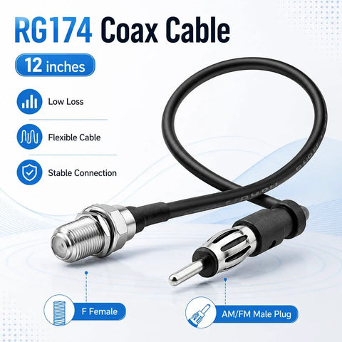 F To AM FM Adapter RG174 Coax Cable 12 Inch Pigtail Jumper For Radio Antenna RF Coaxial Cable Male To Female Connector