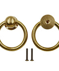 Antique Brass Ring Cabinet Pulls Set Of 2 For Dresser Drawers Wardrobe Furniture Vintage Solid Brass Kitchen Cabinet Hardware with screws