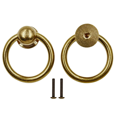Antique Brass Ring Cabinet Pulls Set Of 2 For Dresser Drawers Wardrobe Furniture Vintage Solid Brass Kitchen Cabinet Hardware with screws