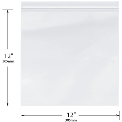 Heavy Duty 12 Inch By 12 Inch 6 Mil Zipper Reclosable Bags, Clear LDPE Food Safe Storage Pouches, Bulk Pack Of 100 For Home, Kitchen, Crafts, And Office Organization, 12x12 bag with size labels