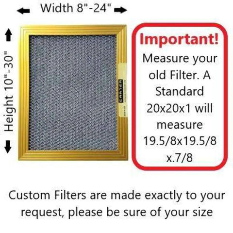 Image showing sizing guide for 20X23X1 Inches Washable Electrostatic MERV 8 Furnace And HVAC Air Filter, Lifetime Reusable.