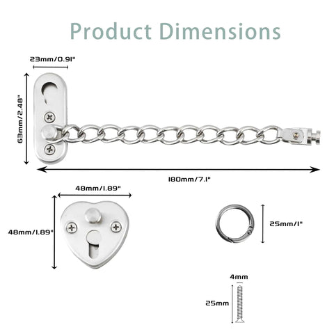 Heart Shaped Door Chain Lock With Press To Unlock Adjustable 3mm Chain Kid Proof Security For Home Apartment Bedroom Travel