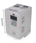 Single Phase 220V Input To 3 Phase 380V Output VFD Inverter For 7.5KW 45A, front view with dimensions shown.