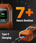 Rechargeable Gas Leak Detector With 10 Inch Goose Neck And Fast Active Sampling Fan in orange housing, Type-C charging shown
