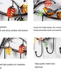 Heavy Duty Wall Mounted Entryway Coat Rack With Seven Nifty Hooks Solid For Long Coats Big Handbags And Daily Keys with colorful leaves and bird design.