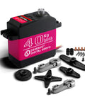 Beefy 40 Kg High Torque RC Steering Servo Waterproof For 1 Eight Scale 1 Ten Scale And 1 Twelve Scale Cars And DIY Projects 270 Degree Rotation With Full Metal Gears And Quiet Operation, showing components and CNC shell.