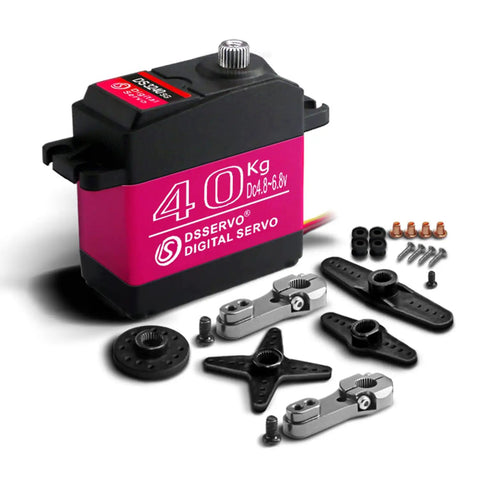 Beefy 40 Kg High Torque RC Steering Servo Waterproof For 1 Eight Scale 1 Ten Scale And 1 Twelve Scale Cars And DIY Projects 270 Degree Rotation With Full Metal Gears And Quiet Operation, showing components and CNC shell.
