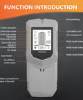 Stud Finder Leveler, Detector, Depth Recognition Detector Tool showing function interface and button layout for accurate scanning.
