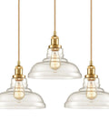 Brass Gold Glass Dome Pendant Lights Set Of 3 For Kitchen Island Sleek Industrial Modern Hanging Fixture With Handblown Clear Glass