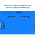 Top view of blue Monster Sized Extra Large Soldering Mat For Electronics Repair 27.6 By 15.7 Inches Heat Resistant Silicone Workbench Pad
