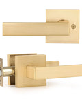 Six Pack Satin Brass Privacy Door Leverset With Lock For Bedroom And Bath Left Or Right Handed Sleek Dope Modern Durable Lever Set