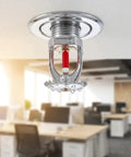 Top Notch 10 Pack Fire Sprinkler Heads Crafted From Heavy Duty Copper With Quick Response Activation At 155 Degrees Fahrenheit And Half Inch Thread Mount For Instant Downward Water Spray To Knock Back Flames Across Your Home Or Workshop Setup mounted on ceiling in office