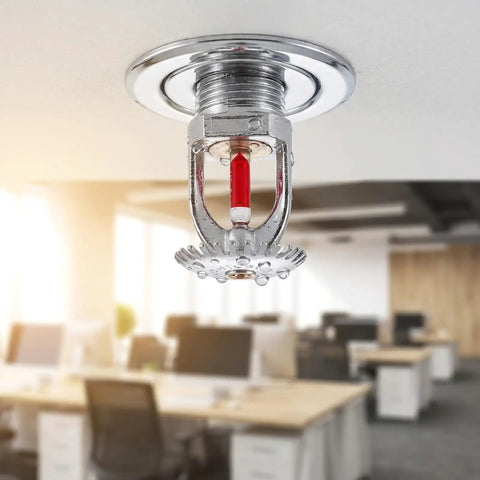 Top Notch 10 Pack Fire Sprinkler Heads Crafted From Heavy Duty Copper With Quick Response Activation At 155 Degrees Fahrenheit And Half Inch Thread Mount For Instant Downward Water Spray To Knock Back Flames Across Your Home Or Workshop Setup mounted on ceiling in office