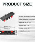 Four Way Spring Terminal Clip Push Release Connector Plate For Speaker Jacks And Diy Audio Upgrades Terminal Strip Block With Red Black Polarity 64mm Length 58mm Mounting Hole Distance 3.4mm Holes 2 Pack WP4 7, showing dimensions and specifications.