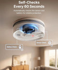 Wireless Interconnected Smoke Detectors 10 Year Battery 6 Pack showing sensor self-check feature in home setting.