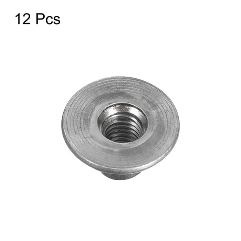 Dead Nuts Quality 12 Pack M6 Carbon Steel Tee Nuts, round base weld on flange insert nut with 8mm through hole.