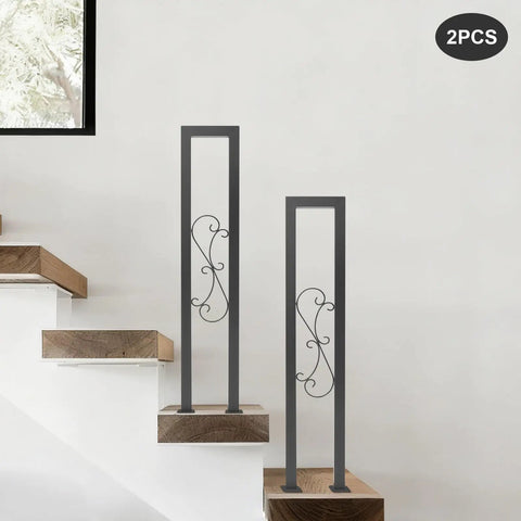 Two Pack U Shaped S Scroll Staircase Handrails Premium Carbon Steel Build Weather Resistant Coating Indoor Outdoor Step Railing