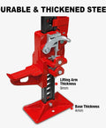 Beefy 48 Inch Ratcheting Off Road Utility Farm Jack, 3 Ton Capacity, red finish, close-up showing lifting arm and base thickness.