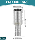 Hose barb reducer fitting, 2 pcs, 7/8 in to 5/8 in, 304 stainless steel, silver
