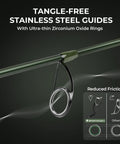 Detail of Spartacus II Spinning Fishing Rod with tangle-free stainless steel guides and zirconium oxide rings