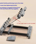 Manual Solder Paste Screen Printer For PCBs With 80mm Scraper in steel mesh printing station showing tilting mechanism