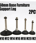 Heavy Duty Leveling Feet 2 Pack With 60mm Base Adjustable Furniture Legs M10 M12 M16 M20 M24, shown with support legs