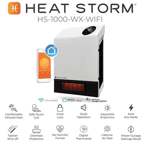 Infrared WiFi Space Heater 1000 Watt Smart Control With App Auto Shutoff Safety Grill and features display