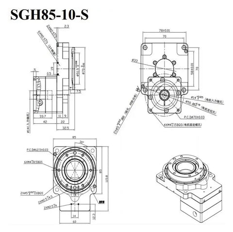 Technical diagram of Hollow Shaft Rotary Actuator 85 with 360 Degree Rotating Table and 10 18 Ratio for industrial automation.