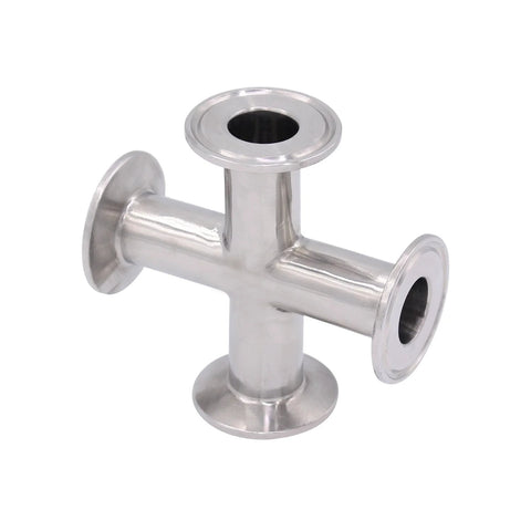 DERNORD 4-way stainless steel tri-clamp cross, 1.5 inch fittings, 304 stainless, 25mm pipe OD