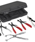 Six Piece Hose Clamp Pliers Set With Storage Case For Flat Band And Ring Style Clamps Includes Flat Type Offset 45 Degree Pliers