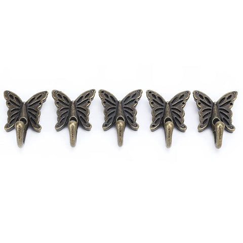 Heavy Duty Vintage Wall Coat Hooks A Real Heavy Hitter Five Piece Set Pre Drilled Screws Included No Sweat Installation For Hanging Jackets Bags Everyday with butterfly design.