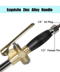 Tough As Nails Stucco And Mortar Sprayer Built For Smooth Wall Texture Applications With Large Stainless Steel Hopper And Hassle Free Compressor Hookup For Fast Project Finish showing exquisite zinc alloy handle with air plug and female thread.
