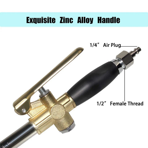 Tough As Nails Stucco And Mortar Sprayer Built For Smooth Wall Texture Applications With Large Stainless Steel Hopper And Hassle Free Compressor Hookup For Fast Project Finish showing exquisite zinc alloy handle with air plug and female thread.