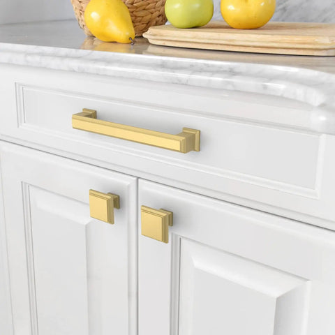 Brushed Gold Cabinet Knobs 1.3 Inch 10 Pack Modern Kitchen And Bath Drawer Pulls Durable Easy Install For Cabinets And Doors Home Upgrade DIY Friendly on white cabinet door