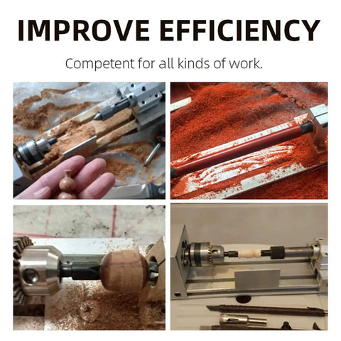 Quantbu Mini Metal Lathe 6-in-1 Wood Carving Machine 24V High Precision CNC Engraver with wood shavings and tools