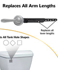 Strongarm Universal Toilet Tank Lever In Chrome For Front Angled Side; diagram showing lever and toilet tank compatibility.