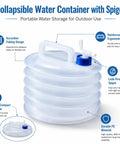 Grab And Go Collapsible Water Container With Spigot For Travel And Camping, 4 Gallon Portable Water Storage Carrier with features labeled