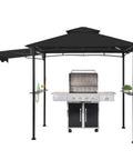 5x8 Grill Gazebo With Extra Shade Awning Party Ready Vibe All Weather Steel Frame Double Tier Canopy Roof Sturdy Metal Shelves