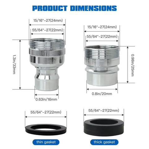 Product dimensions for Two Pack Dishwasher Faucet Adapter Connector Straight Up Works With Portable Countertop Units Fits Standard Kitchen Faucets.