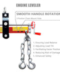 Heavy Duty Two Ton Folding Engine Hoist With Six Swivel Caster Wheels And Precision Leveler, showing engine leveler with chain hooks.