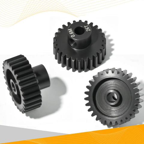 3 Pack Hardened Steel Pinion Gear Set 0.6 Mod 3.175mm Bore For 540 550 RC Motors, 26T 27T 28T Pinions, top view