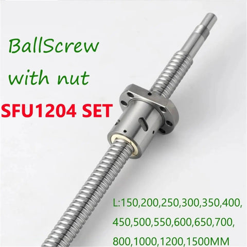 End Machined Ball Screw With Flange And Single Ball Nut For CNC And 3D Printer Linear Motion, Customizable Size SFU1204, 250mm Travel