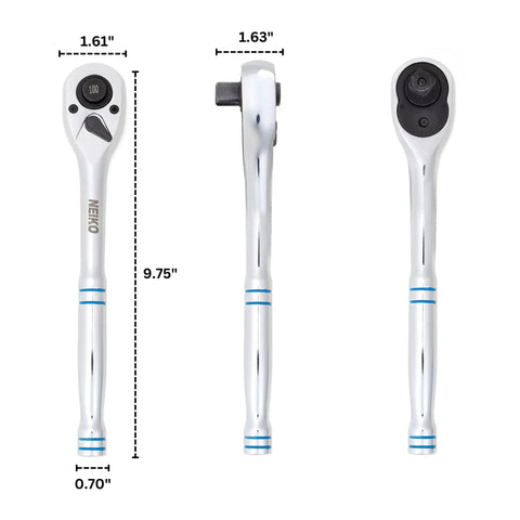 Half Inch Ratchet Wrench With 100 Tooth Reversible Gear, 3.6 Degree Quick Release Half Inch Drive, Ten Inch Long Handle
