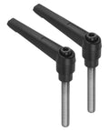 Top Shelf Two Pack Black Clamping Lever Handles With M8 Thread And Snappy Quick Release Button For Fast Machine Setup And Solid Workpiece Holding, featuring black handles with M8 thread.