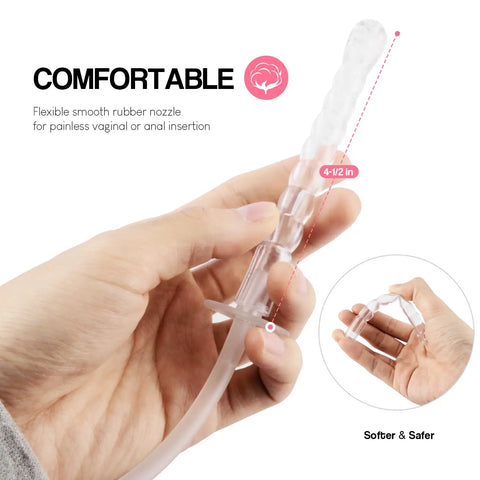 Reusable Vaginal Cleansing System For Women, 300ml Capacity, Clear Nozzle Douche, Latex Free, BPA Free, Close-up of nozzle in hand